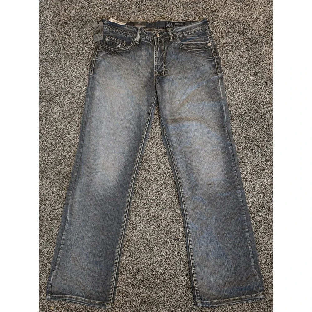 Y2K TK AXEL Denim Jeans Mens 32X32 Relaxed Straight Fit Black Rock Gray - NEW
